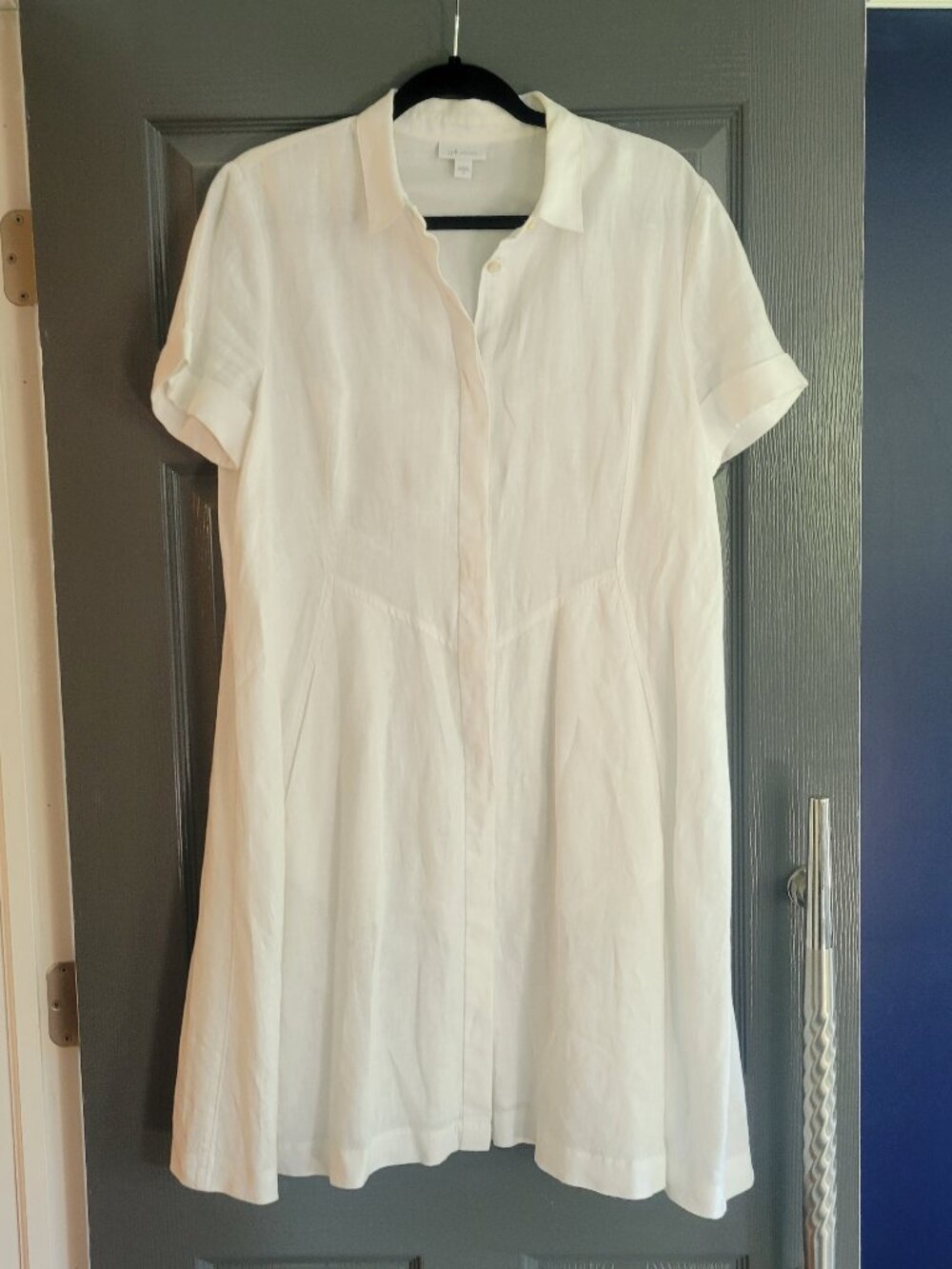 J.Jill 100% Linen Summer Dress Button Down Vacation Beach Casual White M